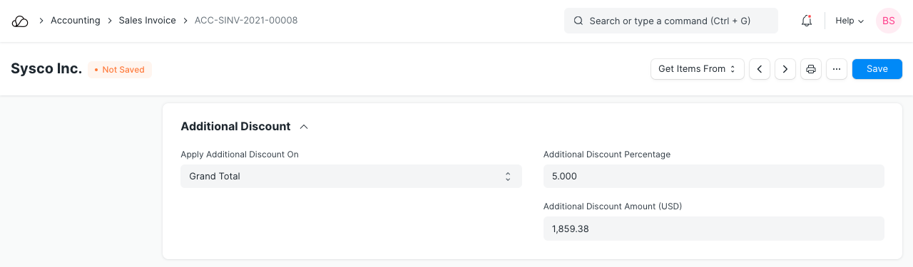 销售发票额外折扣