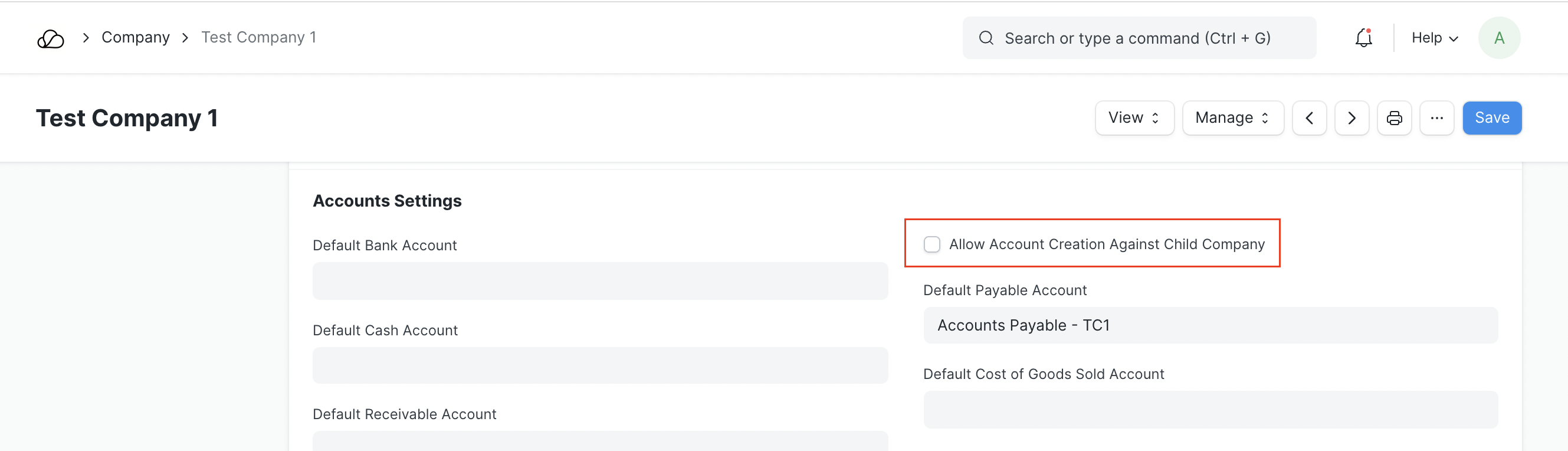 允许在子公司下创建帐户