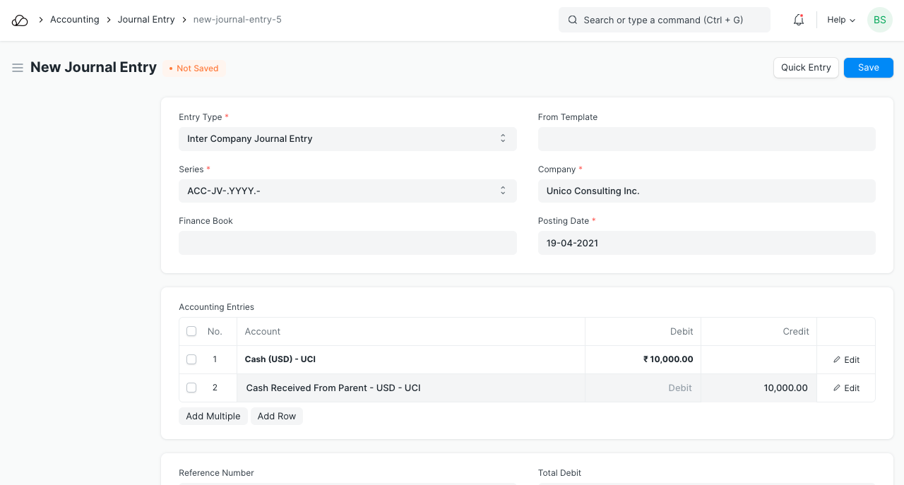 自动生成的公司间日记帐分录