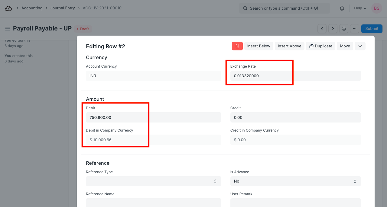 日记帐条目中的公司和交易货币
