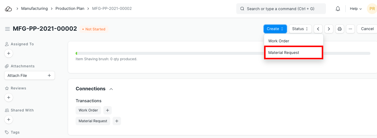物料请求中的库存条目