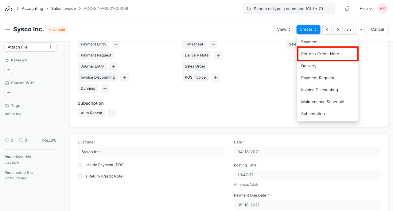 发票中的贷方通知单
