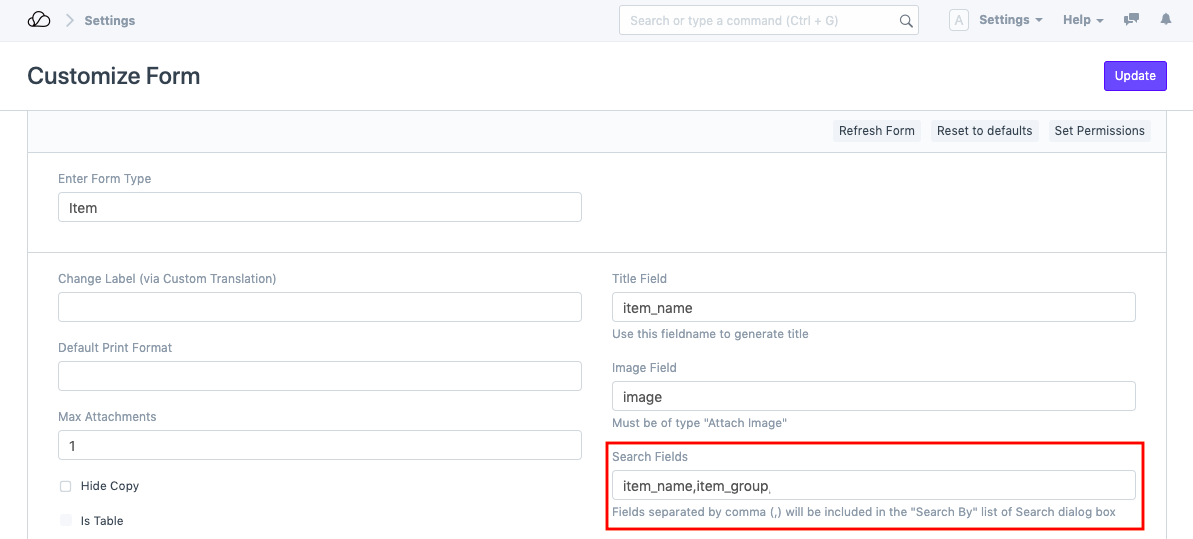 自定义表单中的搜索依据