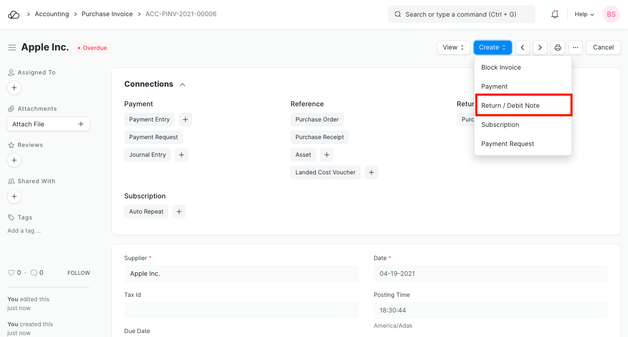 发票中的借项通知单