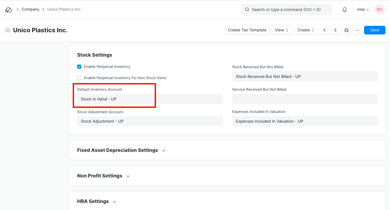 公司默认库存账户