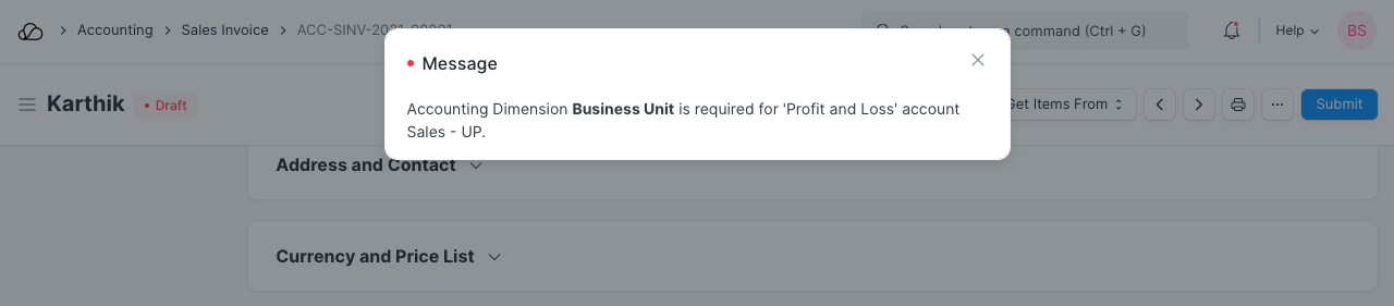 交易中必填的会计维度