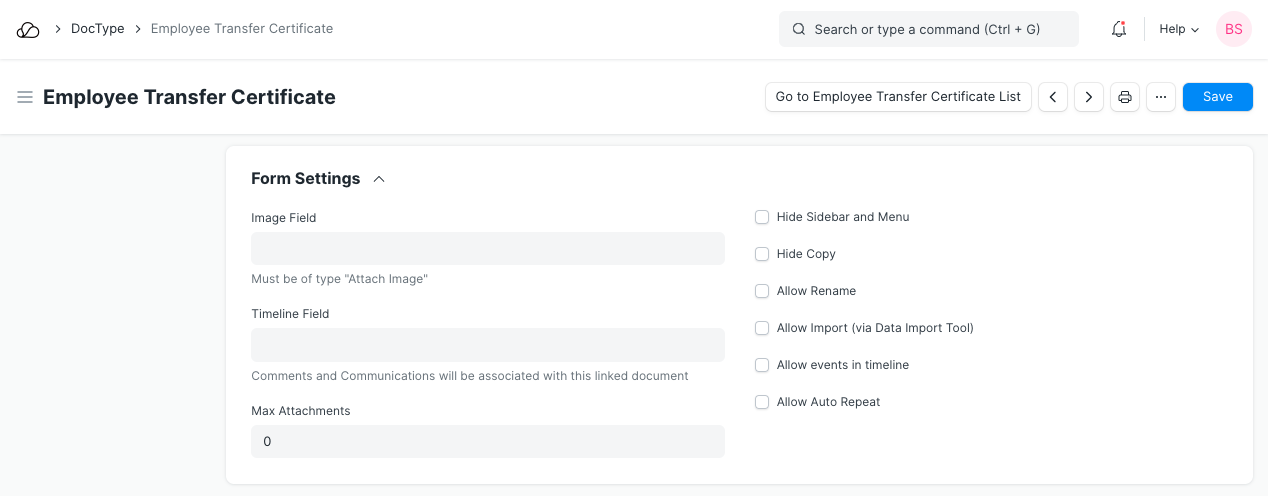 自定义 DocType 表单设置