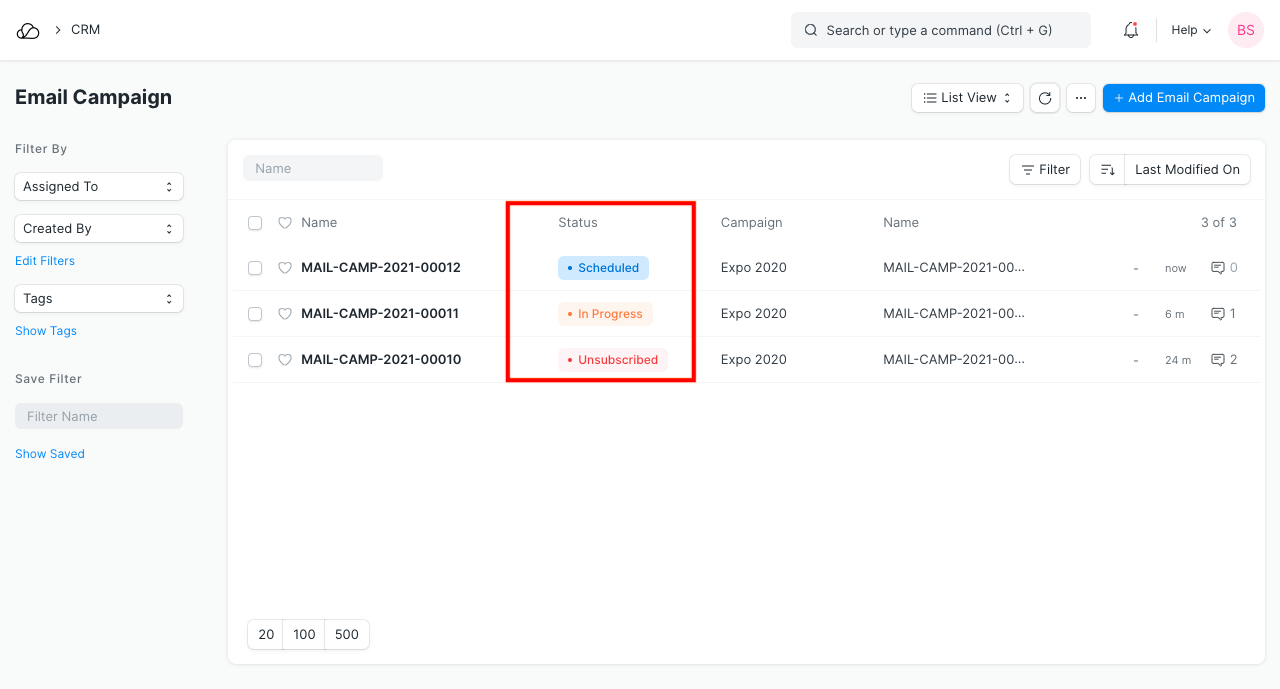 电子邮件营销活动状态