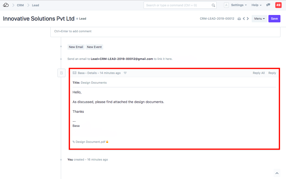 时间线中的电子邮件