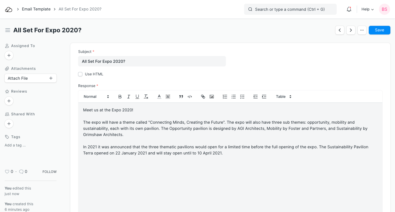 活动 - 电子邮件模板