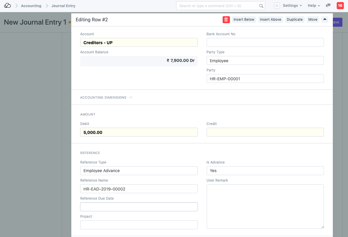通过日记帐分录员工预付款