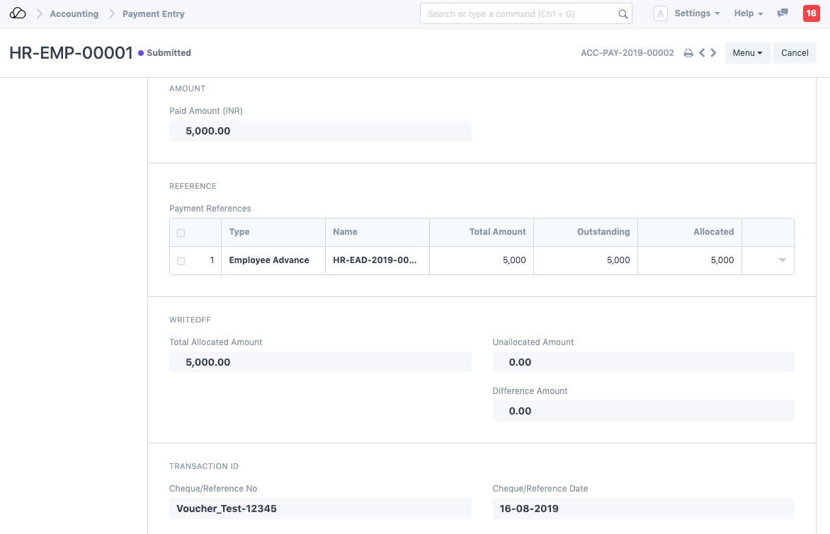 通过付款条目预付款的员工