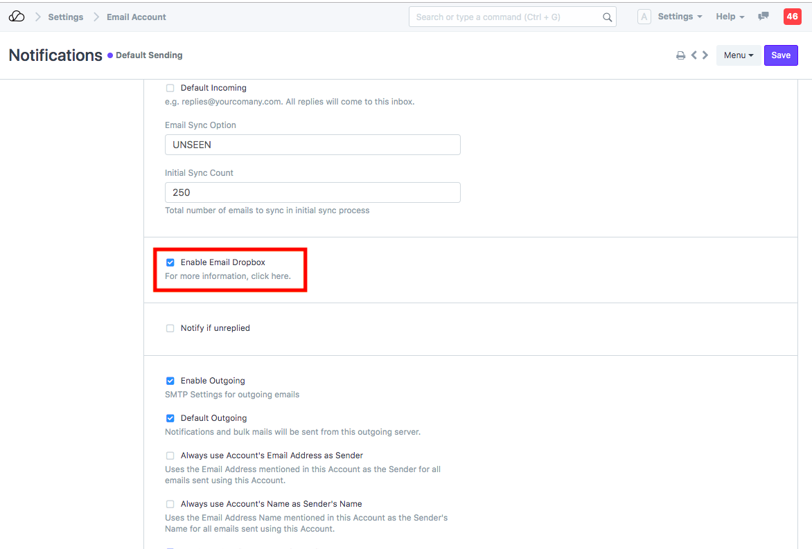 启用电子邮件 Dropbox