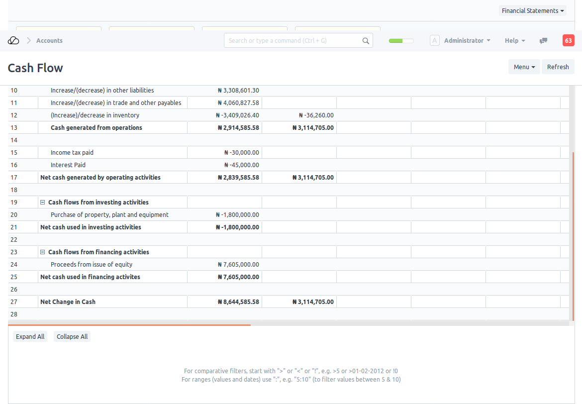 自定义现金流量报告