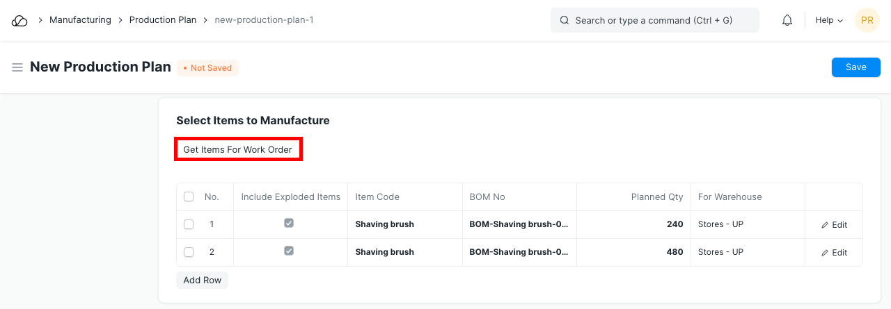 获取生产计划项目