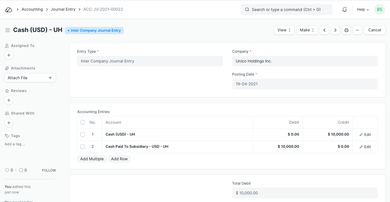 公司间日记账分录