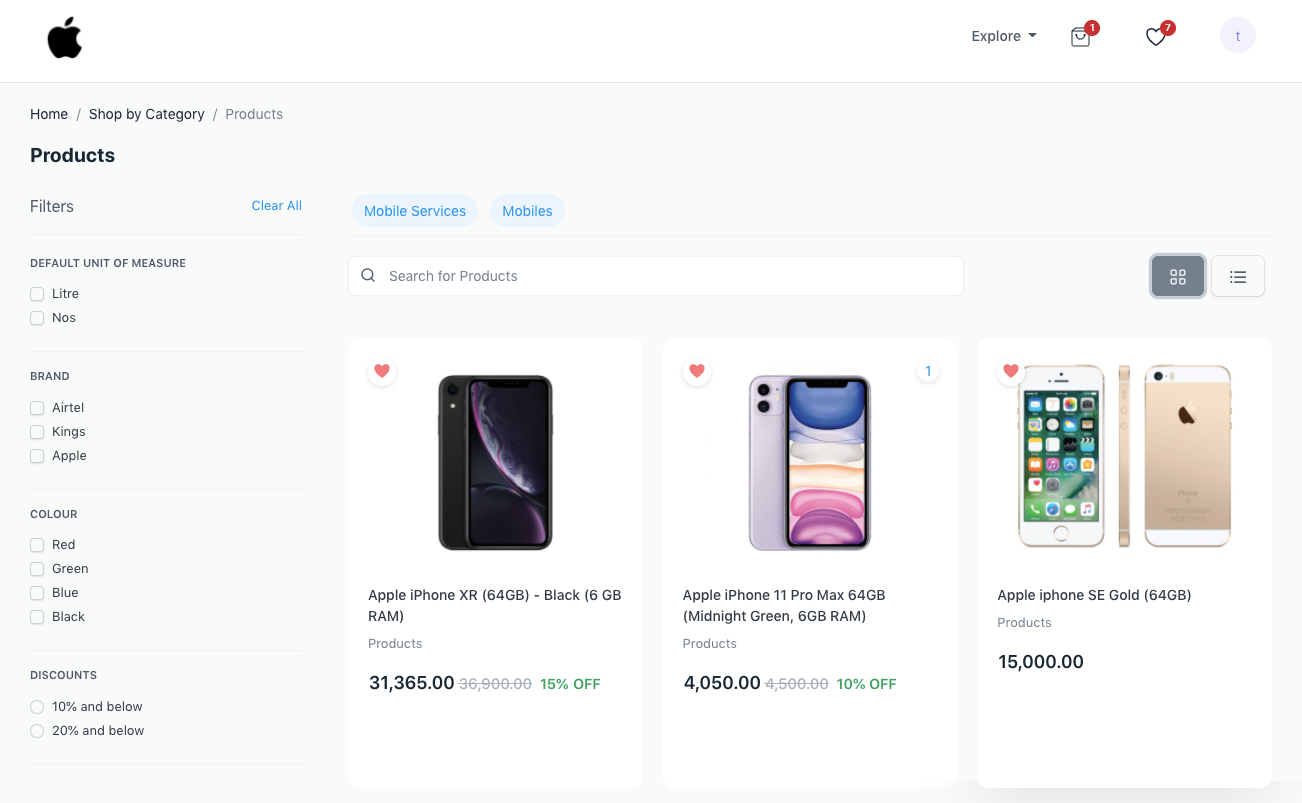 按项目组划分的产品列表