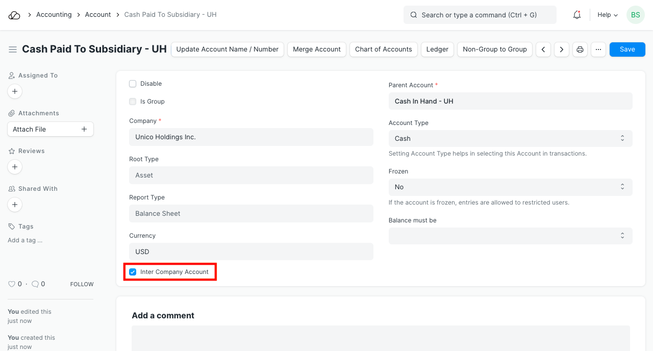 公司间交易分类账