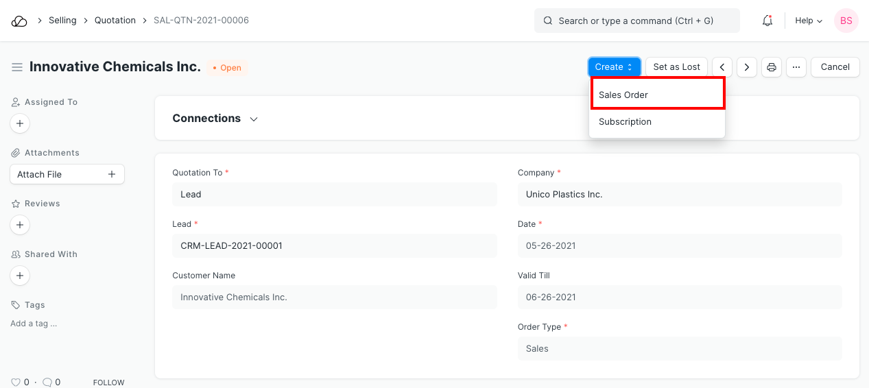 根据报价制作销售订单