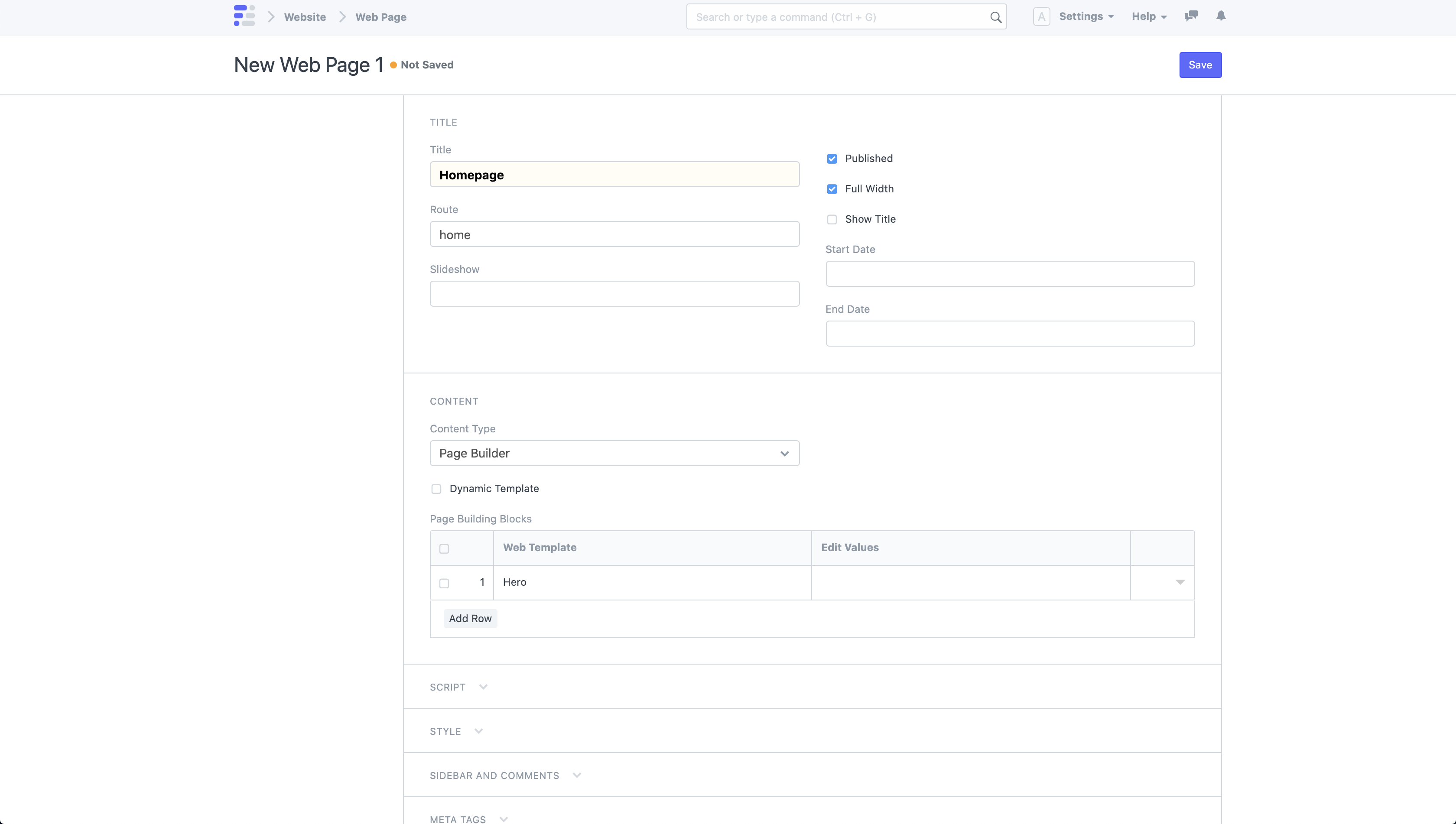 使用页面生成器新建网页