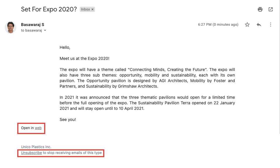 带有取消订阅链接的新闻通讯