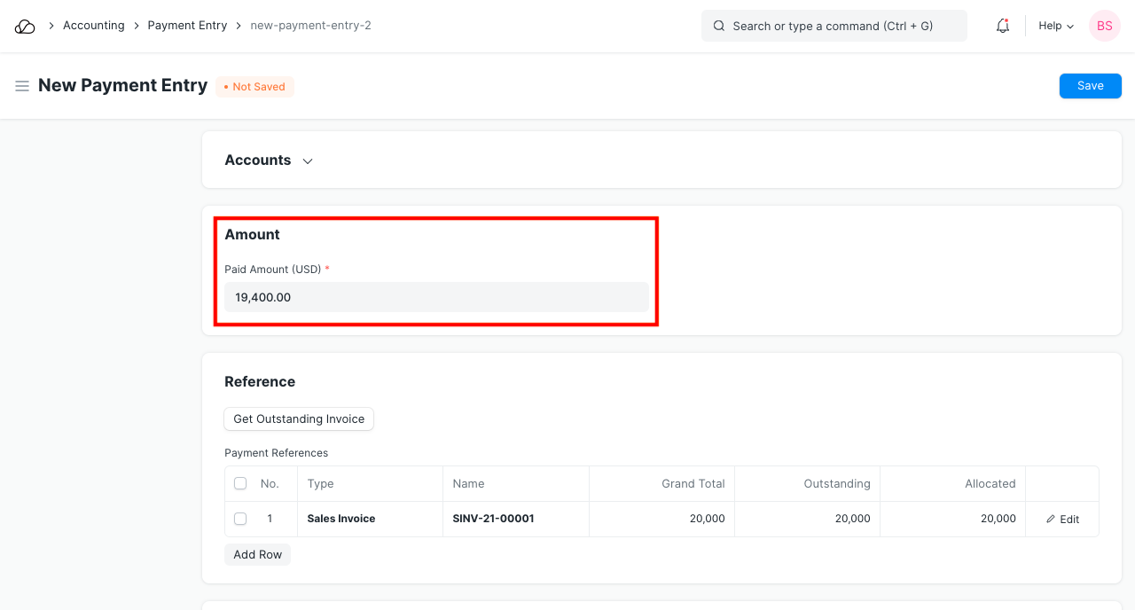 付款条目中的已付款金额