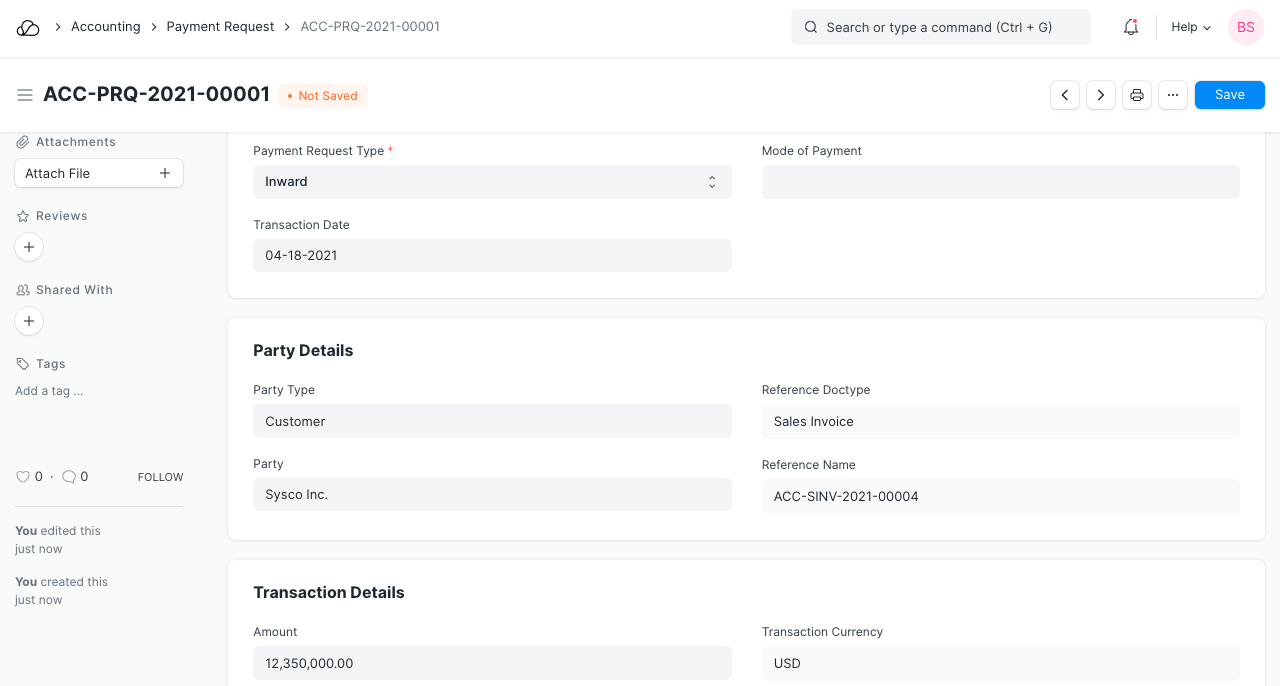 付款请求详细信息