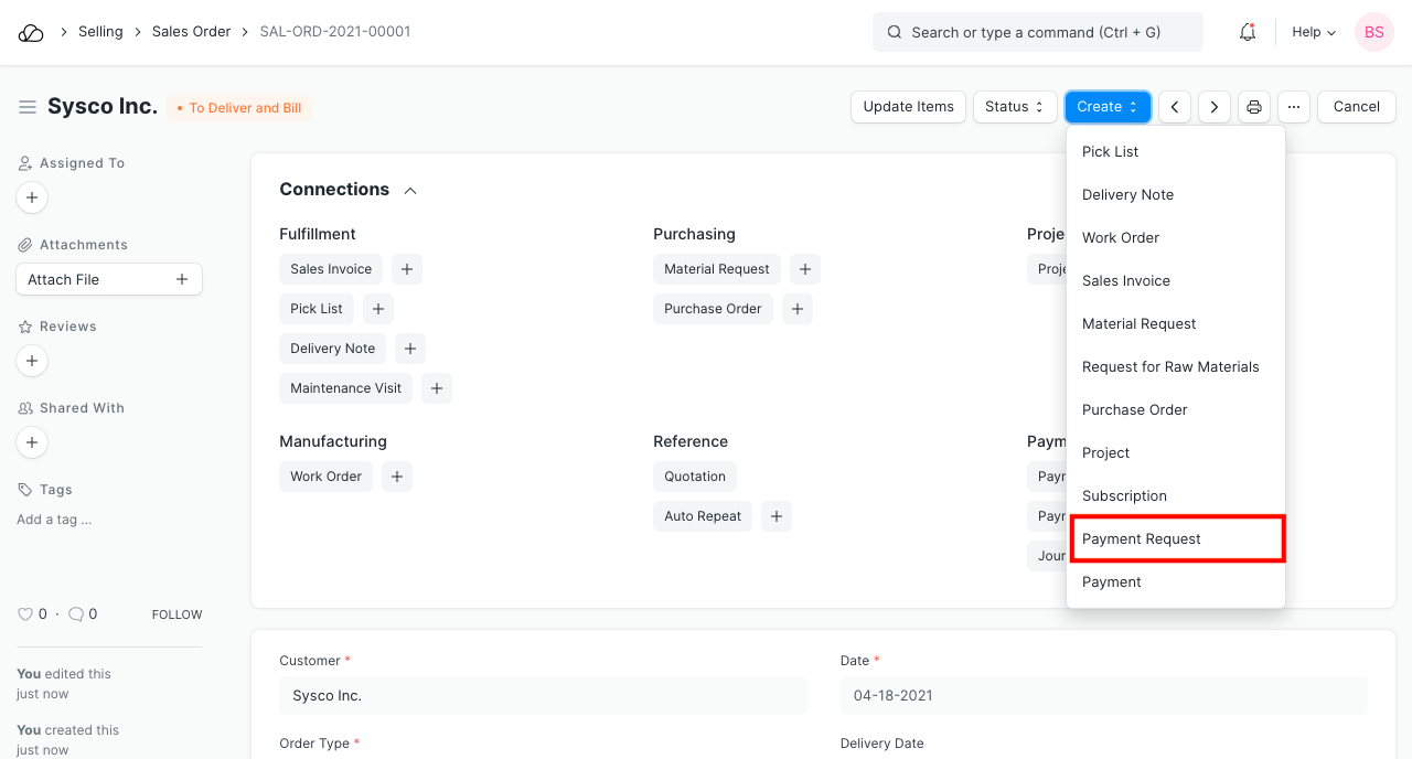销售订单付款请求