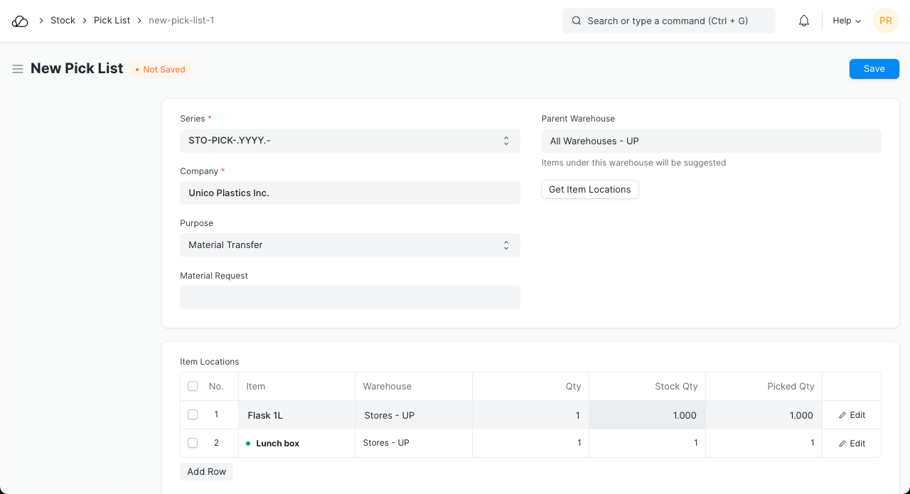 未保存的选择列表