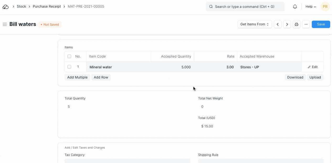 采购收据中应用的入库规则