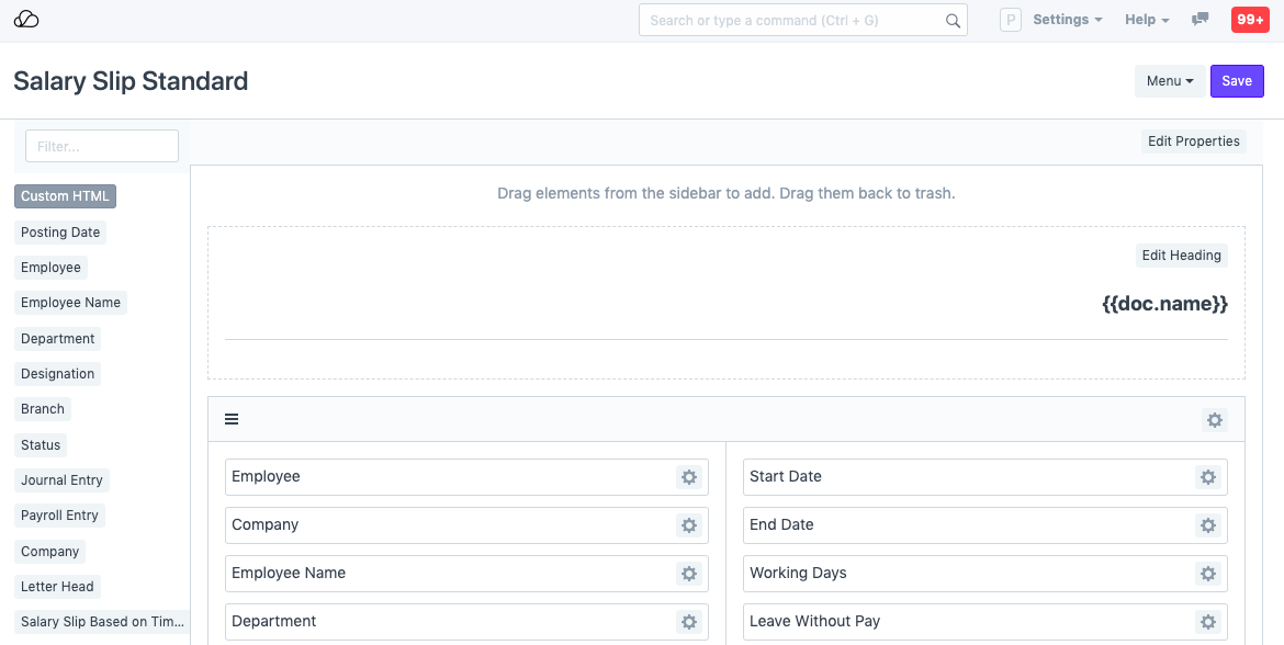 打印格式生成器屏幕