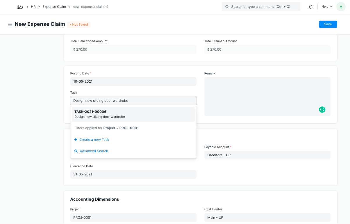 费用索赔 - 项目链接