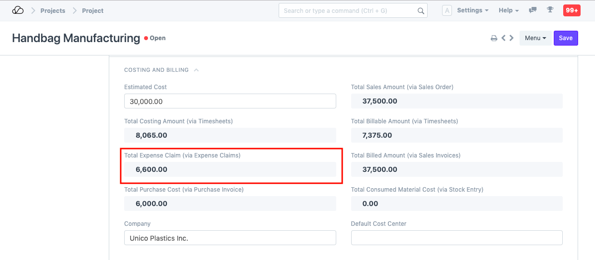 项目 - 总费用索赔