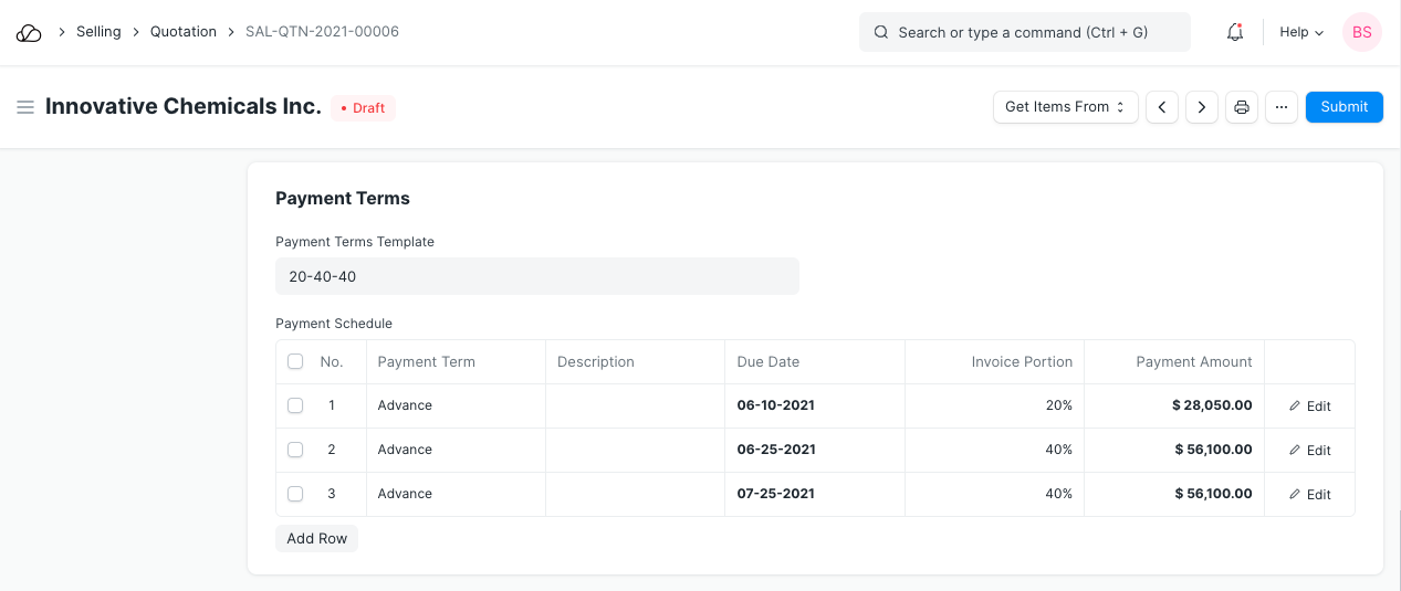 报价单中的付款条件