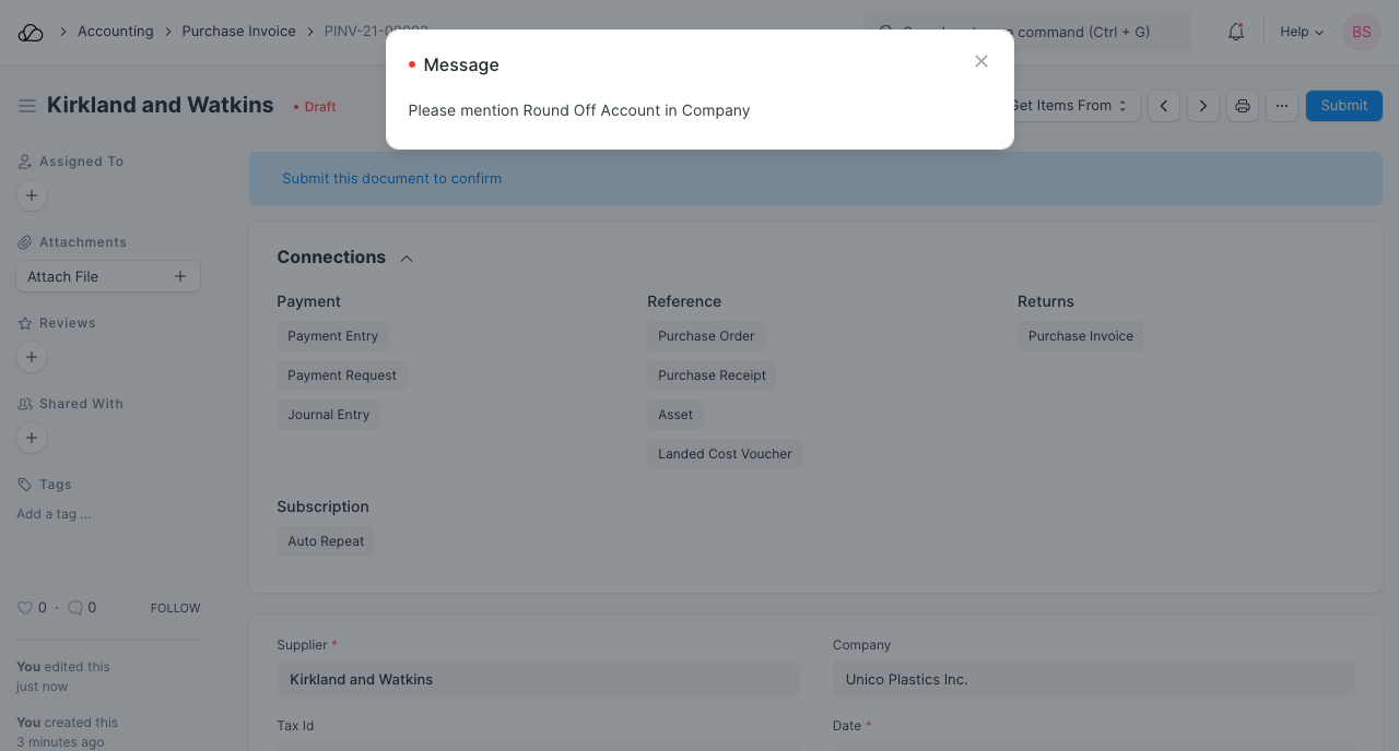采购发票中的科目四舍五入