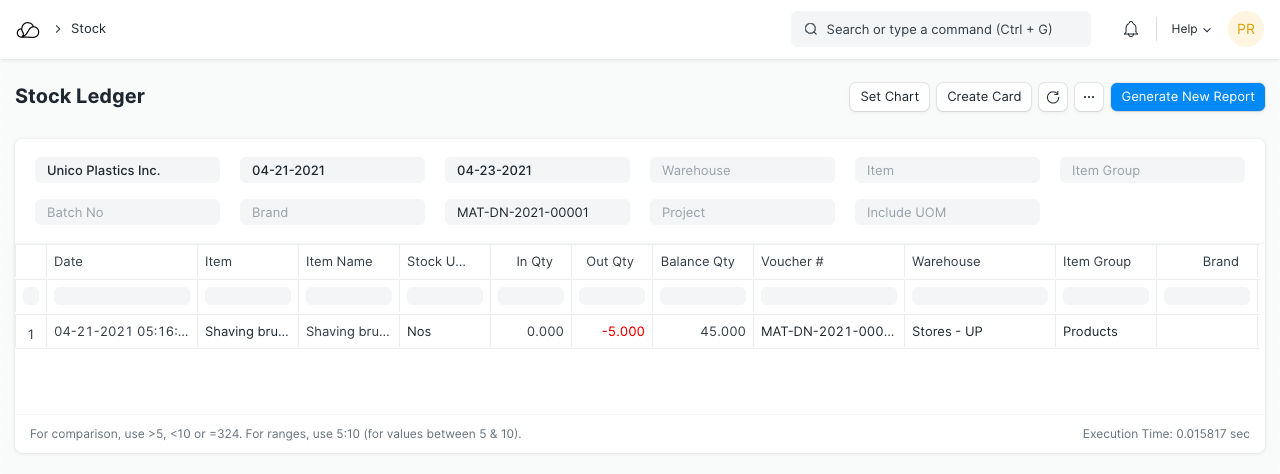 返回库存分类帐
