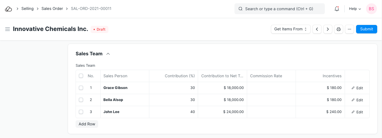 销售订单中的销售团队