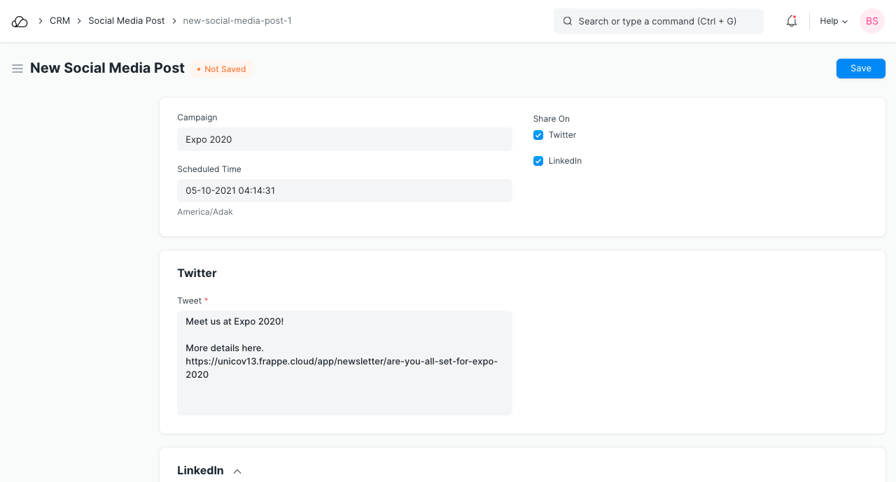 新社交媒体帖子