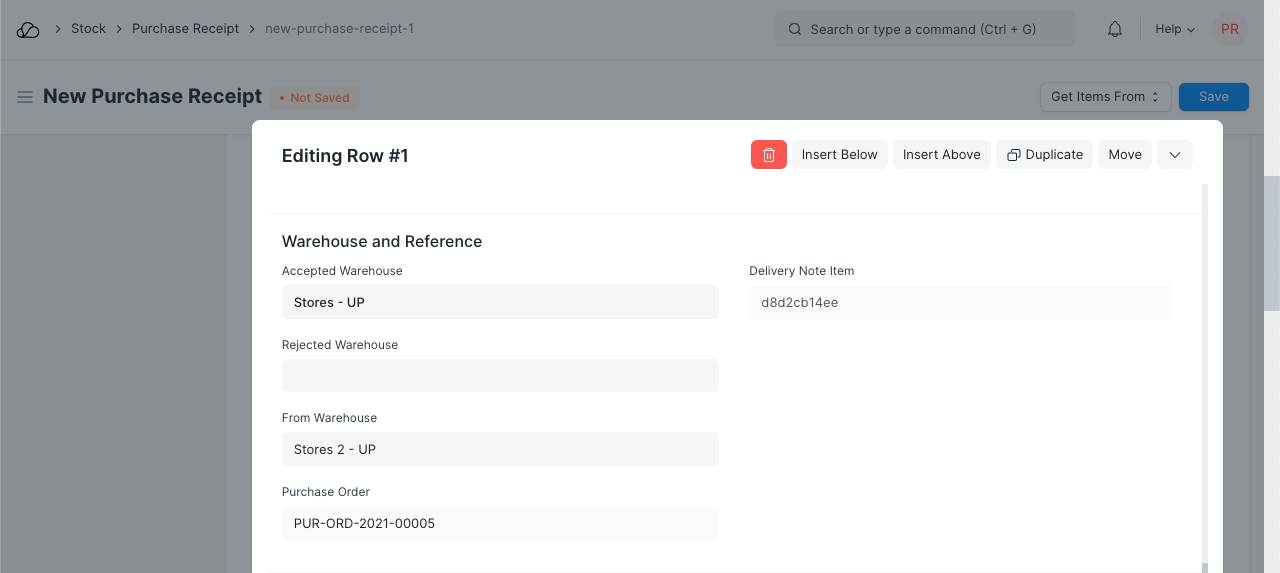 采购收据物料转移