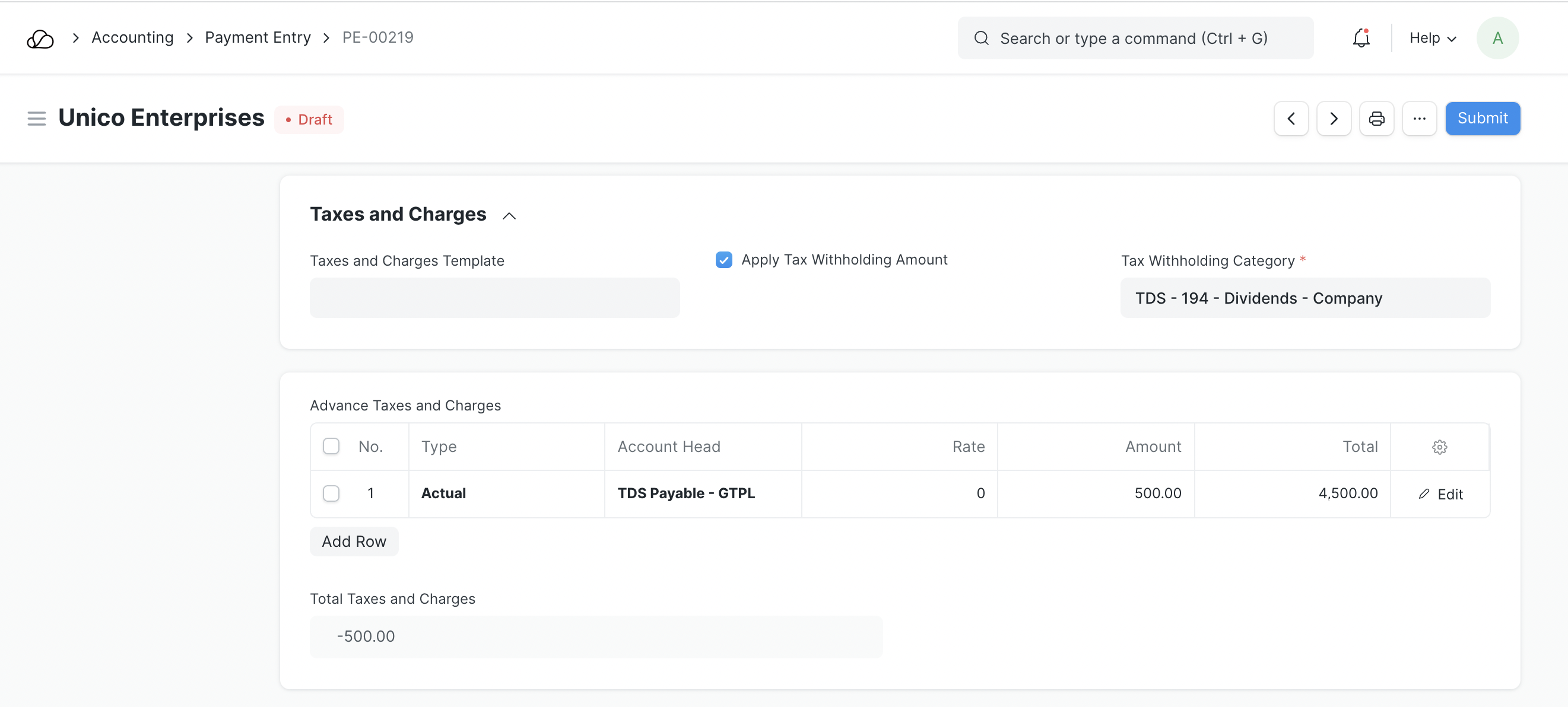 预扣税付款条目