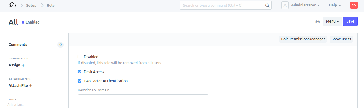 角色启用双因素身份验证