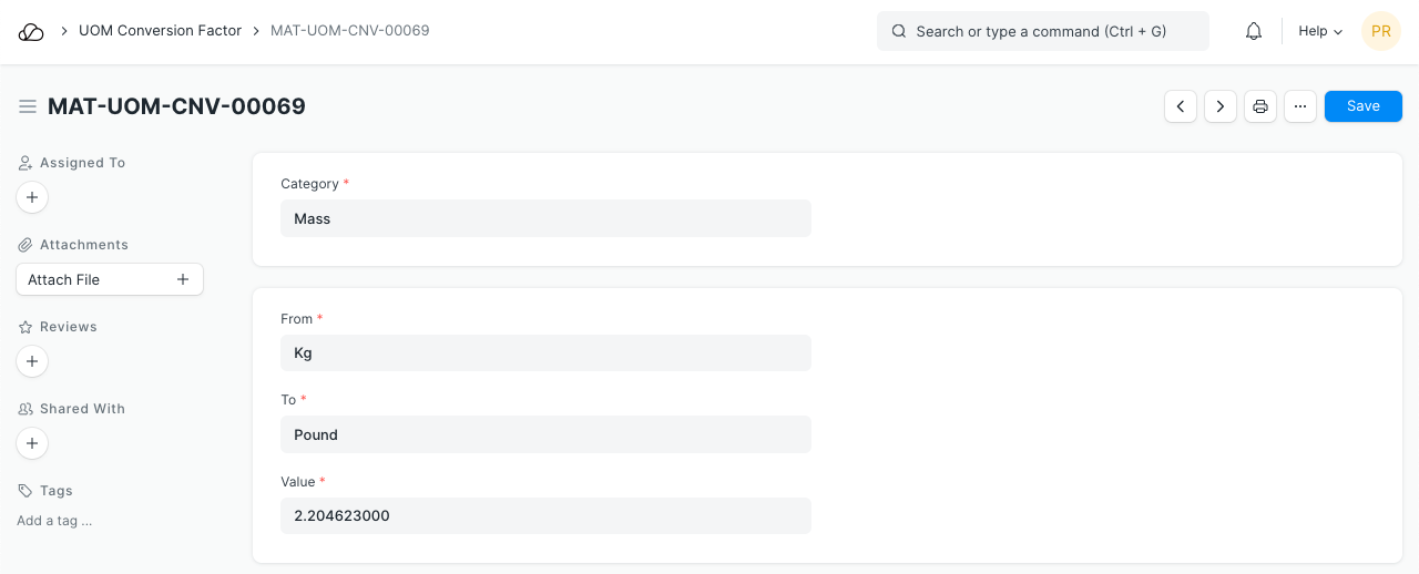 计量单位换算系数