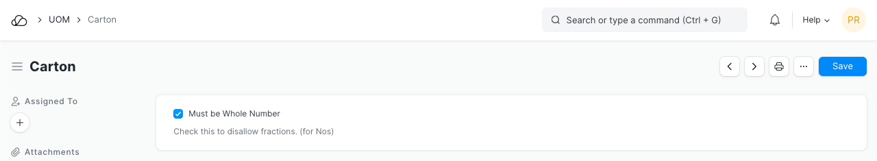 UoM 必须为整数否