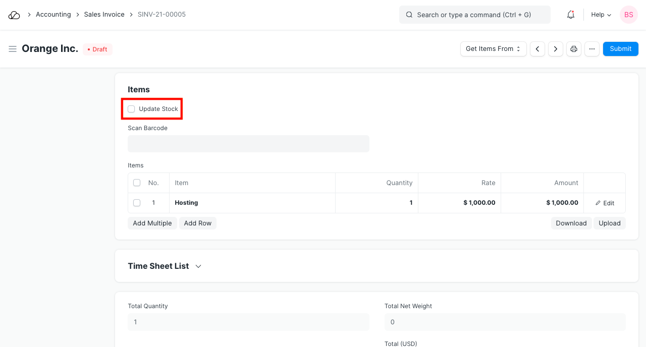 通过销售发票更新库存