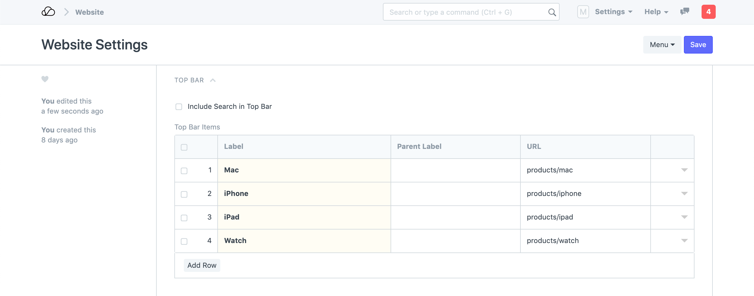 网站设置-顶部栏
