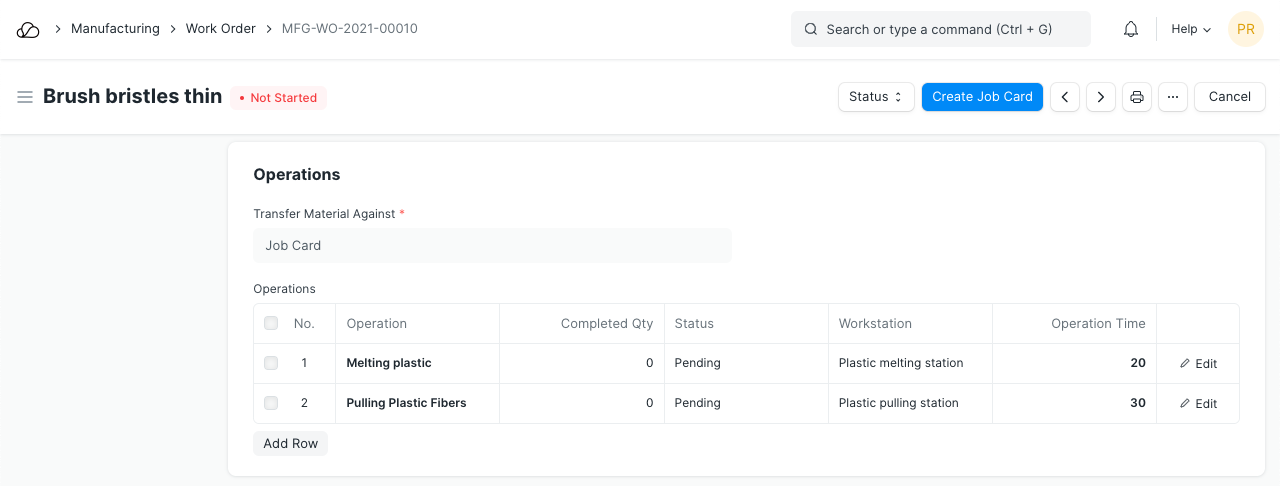 工单作业卡完成